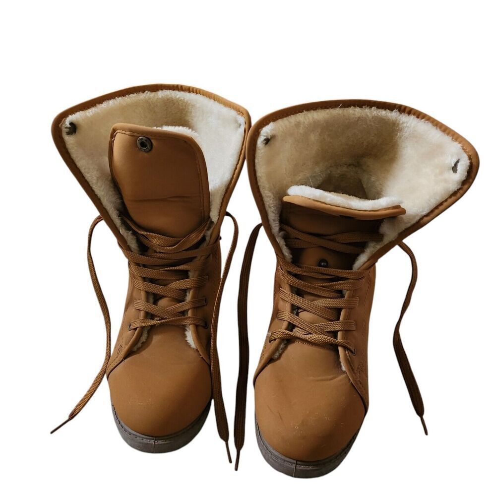 Olivia Miller Boots Womens 7 Brown Lace Up Fur Lined Ankle Winter